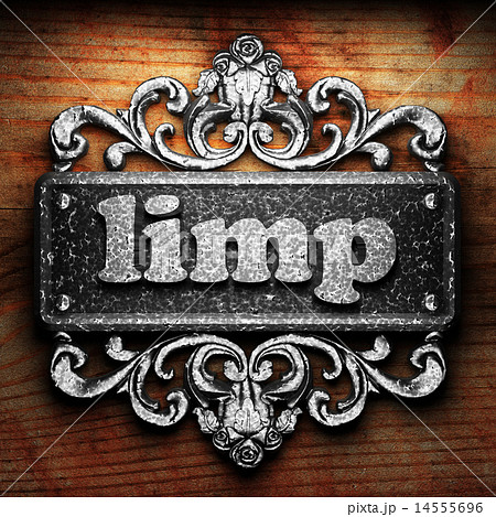 limp word of iron on wooden background 14555696