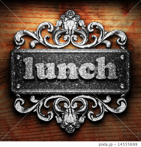 lunch word of iron on wooden background 14555699