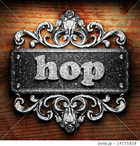 hop word of iron on wooden background 14555838