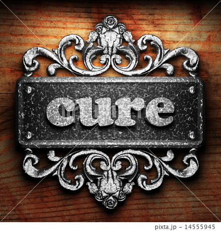 cure word of iron on wooden background 14555945