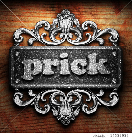 prick word of iron on wooden background 14555952