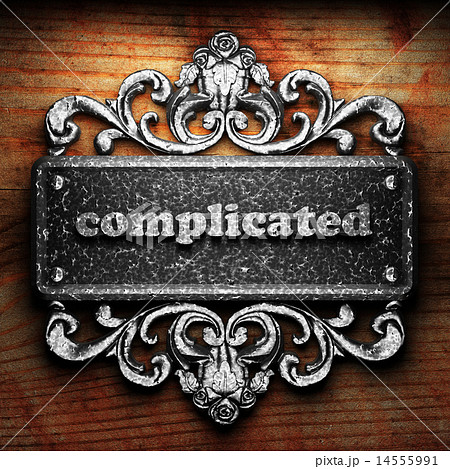 complicated word of iron on wooden background 14555991