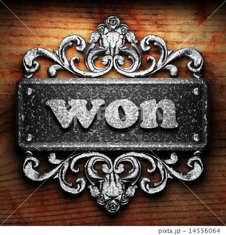won word of iron on wooden background 14556064