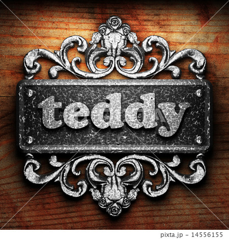 teddy word of iron on wooden background 14556155