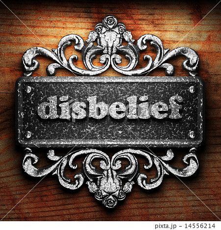 disbelief word of iron on wooden background 14556214