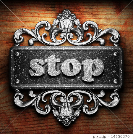 stop word of iron on wooden background 14556370
