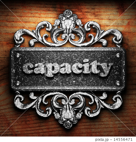 capacity word of iron on wooden background 14556471