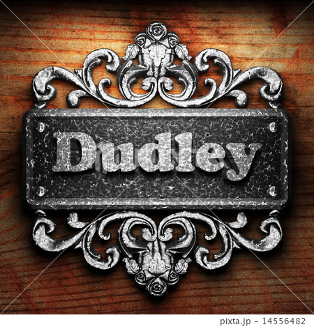 Dudley word of iron on wooden background 14556482