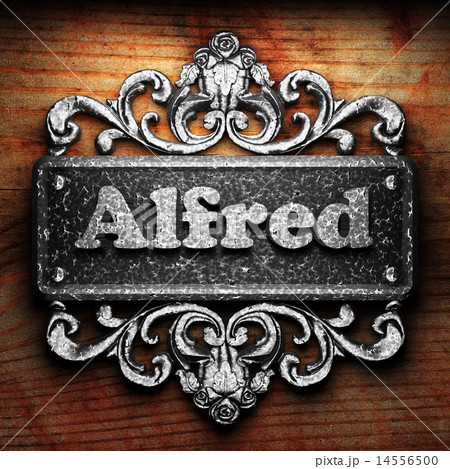 Alfred word of iron on wooden background Alfred word of iron on wooden background 14556500