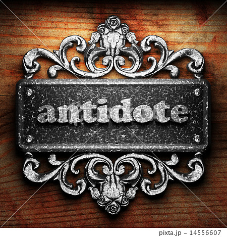antidote word of iron on wooden background 14556607