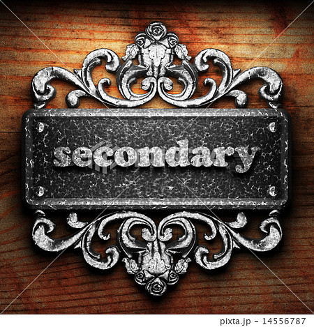 secondary word of iron on wooden background 14556787