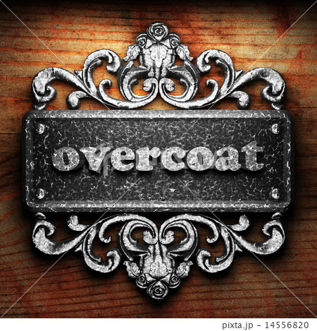 overcoat word of iron on wooden background 14556820