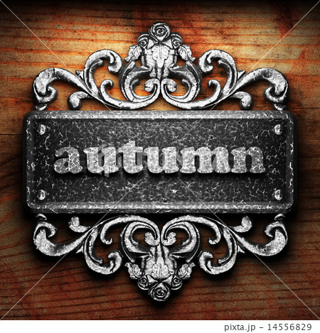 autumn word of iron on wooden background 14556829