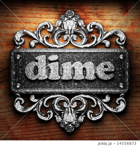 dime word of iron on wooden background 14556873