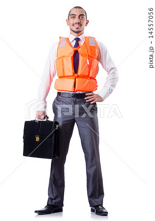 Man in life jacket isolated on white Man in life jacket isolated on white 14557056