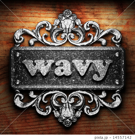 wavy word of iron on wooden background 14557142