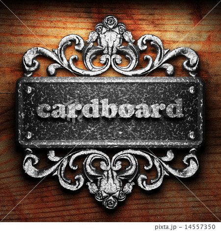 cardboard word of iron on wooden background cardboard word of iron on wooden background 14557350
