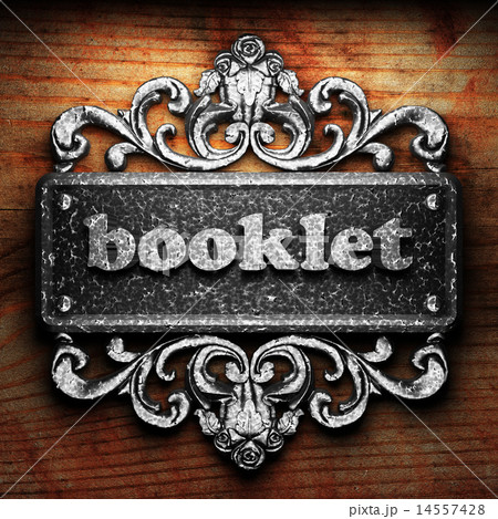 booklet word of iron on wooden background 14557428