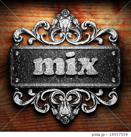 mix word of iron on wooden background 14557559