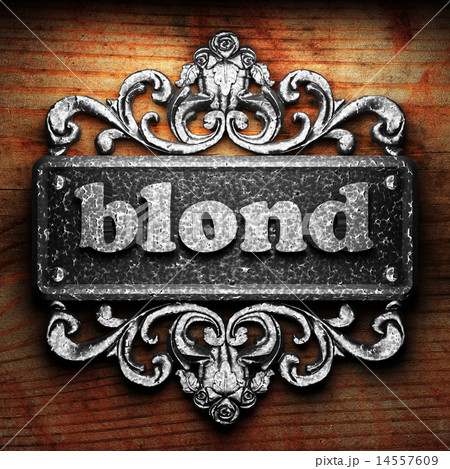 blond word of iron on wooden background 14557609