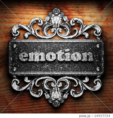 emotion word of iron on wooden background 14557724