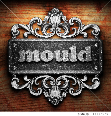 mould word of iron on wooden background mould word of iron on wooden background 14557975