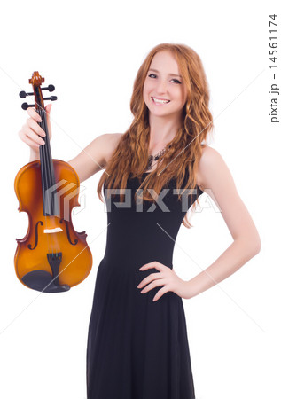 Woman with violin isolated on white 14561174