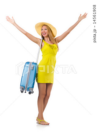 Girl with suitcases isolated on white 14561908