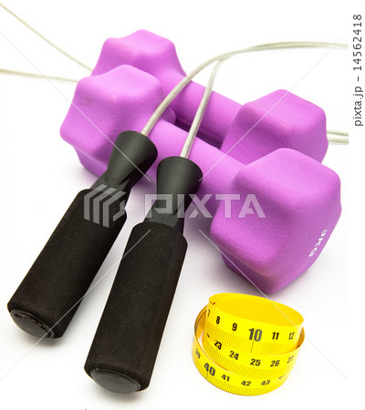 Skipping rope, measuring tape and and Pink dumbbel Skipping rope, measuring tape and and Pink dumbbel 14562418