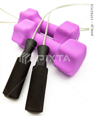 Skipping rope and Pink dumbbells Skipping rope and Pink dumbbells 14562419