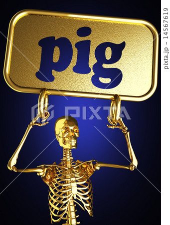 pig word and golden skeleton 14567619