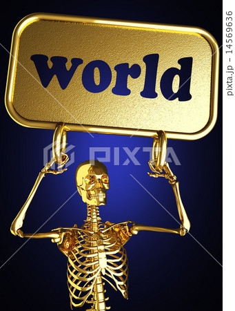 world word and golden skeleton 14569636