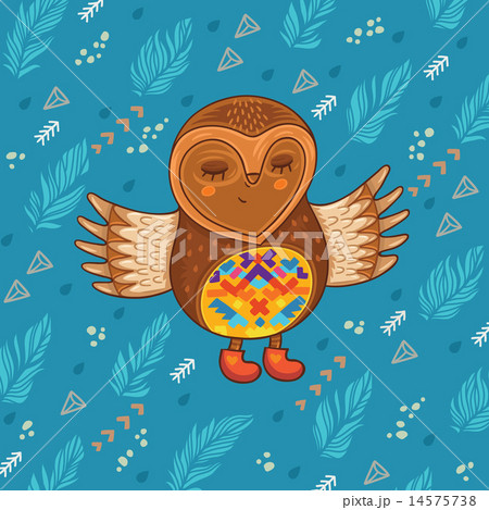 Cute cartoon owl flying in the sky Cute cartoon owl flying in the sky 14575738