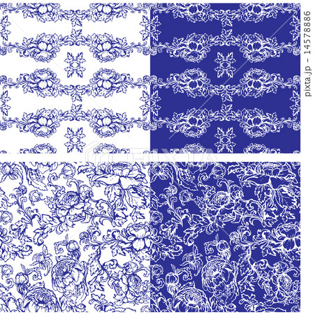 Floral seamless background in white blue colors.  14578886