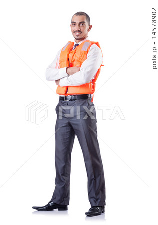 Man in life jacket isolated on white Man in life jacket isolated on white 14578902