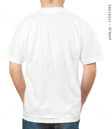 white t-shirt on a young man. back white t-shirt on a young man. back 14581493