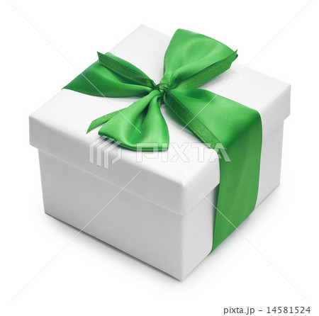 White box anf pink bow and ribbon. isolated 14581524