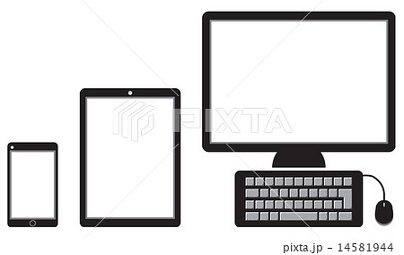 黒スマホ 黒タブレット 黒pcのイラスト素材