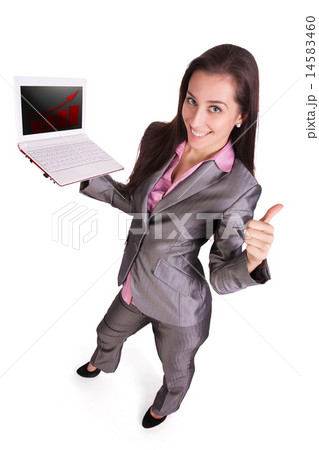 businessman with laptop is showing thumb up. businessman with laptop is showing thumb up. 14583460