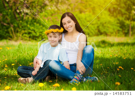 happy family in a green park. summer happy family in a green park. summer 14583751