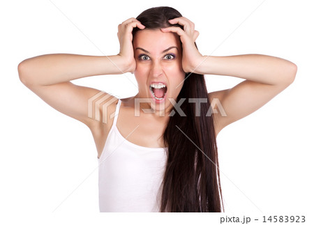 anger girl is holding her hands over head 14583923