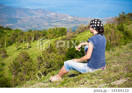 young girl is guided on the map young girl is guided on the map 14584210
