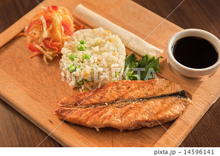 Grilled salmon with rice Grilled salmon with rice 14596141