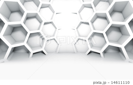 Abstract white symmetric interior with honeycomb Abstract white symmetric interior with honeycomb 14611110