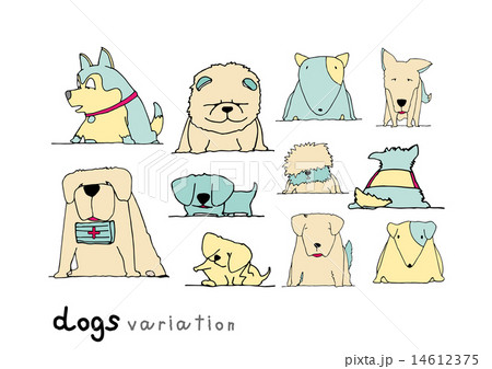 Dogs Variation Doodle Pastel Colors On White のイラスト素材