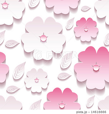 Floral background seamless pattern, pink 3d sakura Floral background seamless pattern, pink 3d sakura 14616666
