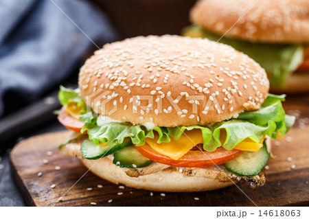 Cesare burger on wooden board 14618063