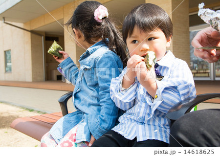 兄弟仲良くおにぎりを食べている 14618625