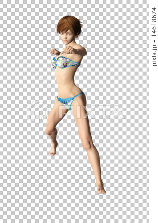 ファイティングポーズする鍛えて引き締まった体の水着女性 ファイティングポーズする鍛えて引き締まった体の水着女性 14618674