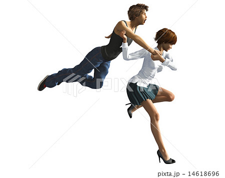 男性を投げ飛ばす鍛えて引き締まった体の女性　 14618696